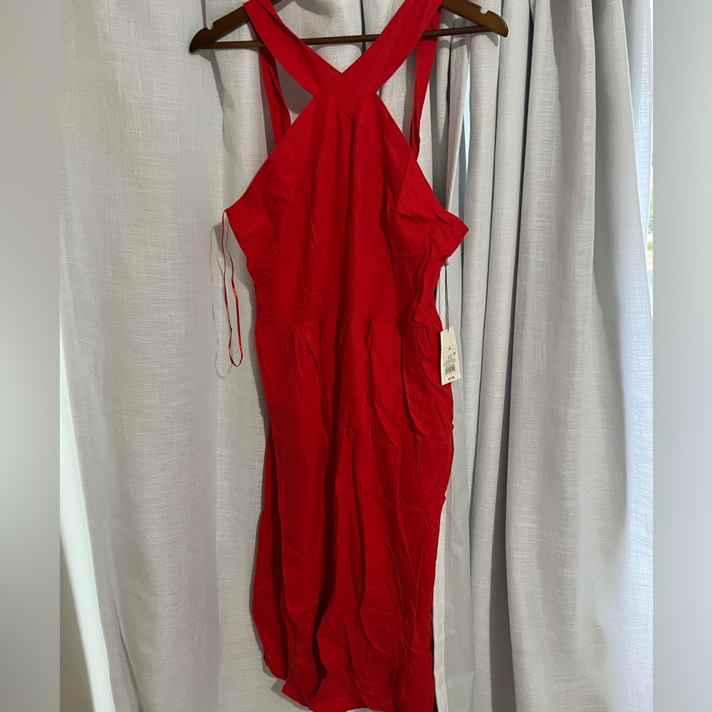 Linen Halter Red Dress